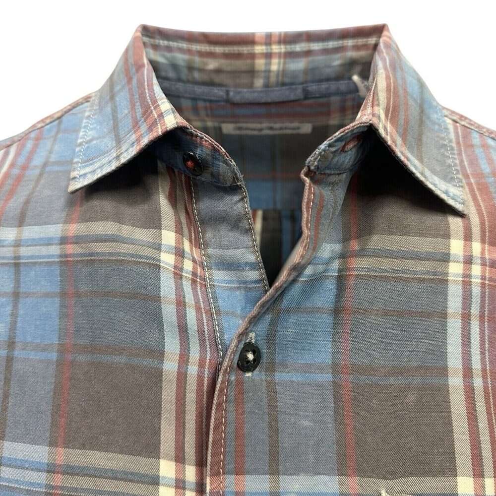 Tommy Bahama Men's XLT Fog Gray Distressed Fresno Plaid Reverse Print Shirt - Picture 7 of 10